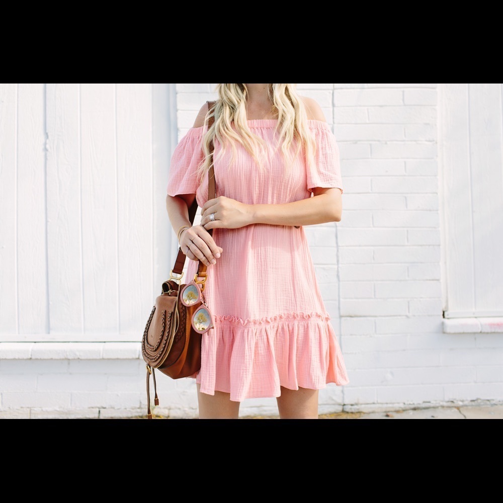 Rebecca Taylor / pink off shoulder gauze dress - Picture 2 of 4